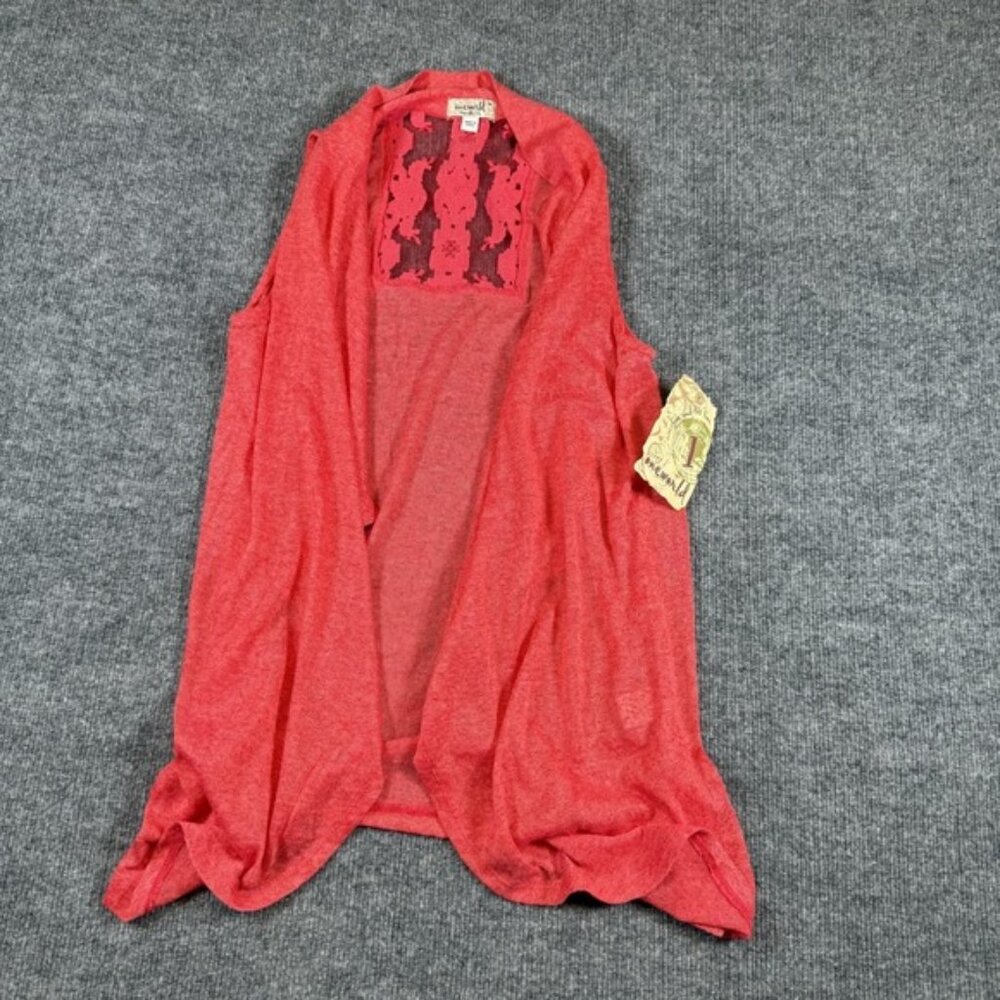 One World Shawl Women Medium Coral Sleeveless Open‎ Front Lace Lightweight NWT